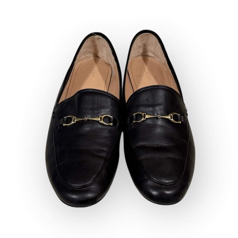 Coach Women’s Haley Black Leather Loafers Size 10.5 Gold Embellishment